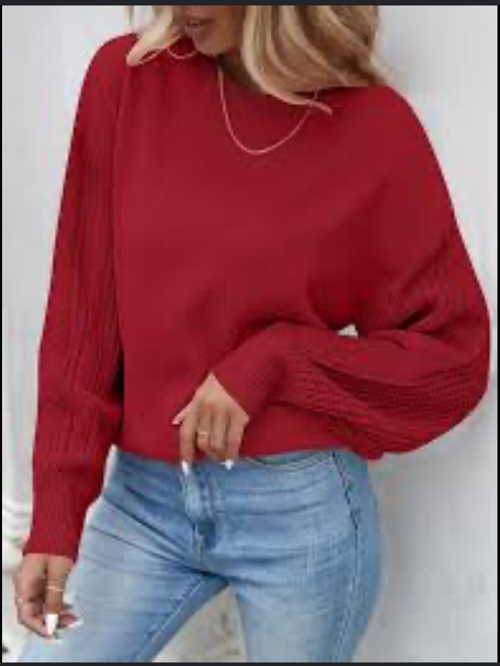 Zesica | LIKE NEW Red crew neck knit pullover sweater cable knit sleeves small